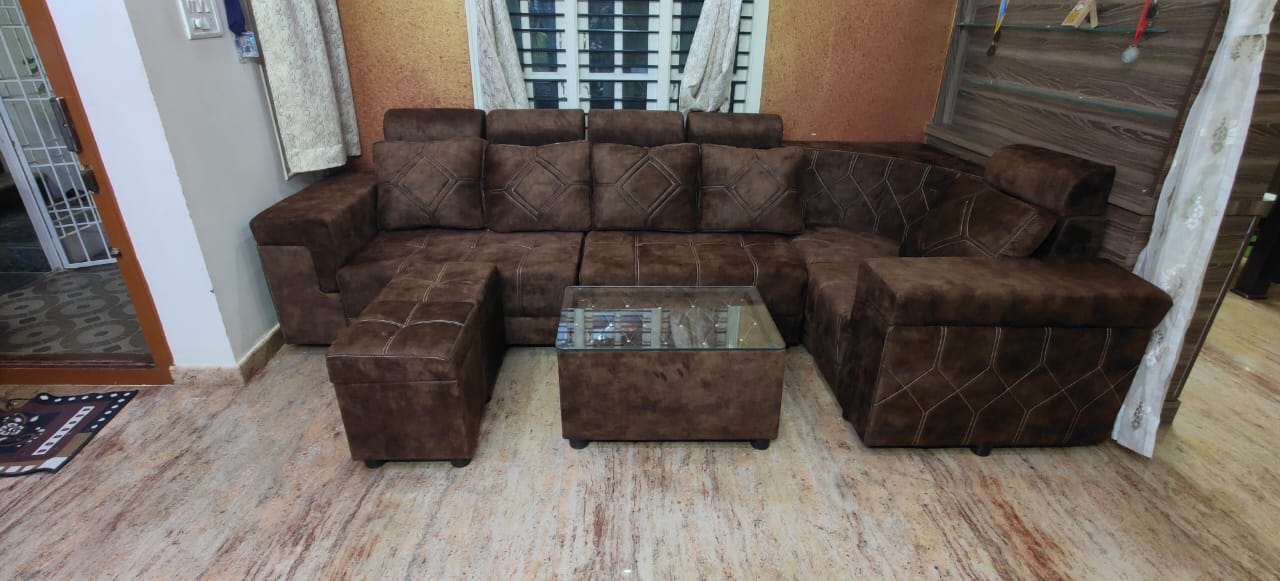 Royal blue and gold corner sofa set