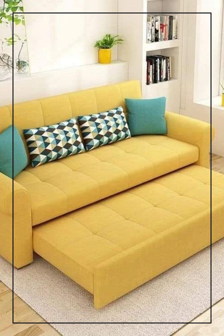 Mustard yellow pull-out trundle sofa