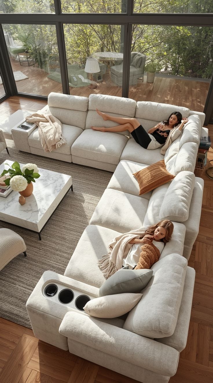 Large ivory sectional sofa in a bright living room